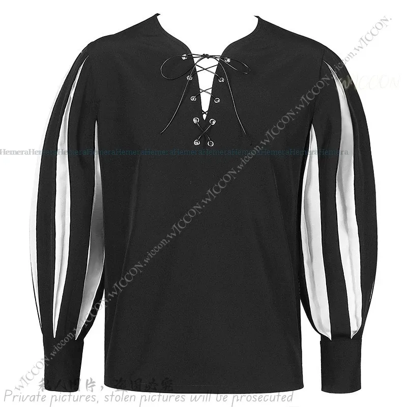 هالوين الرجعية القرون الوسطى الدراما زي مطابقة اللون التعادل قميص تأثيري بلوزة حزام المهرجانات السوداء حفلة تنكرية يتوهم