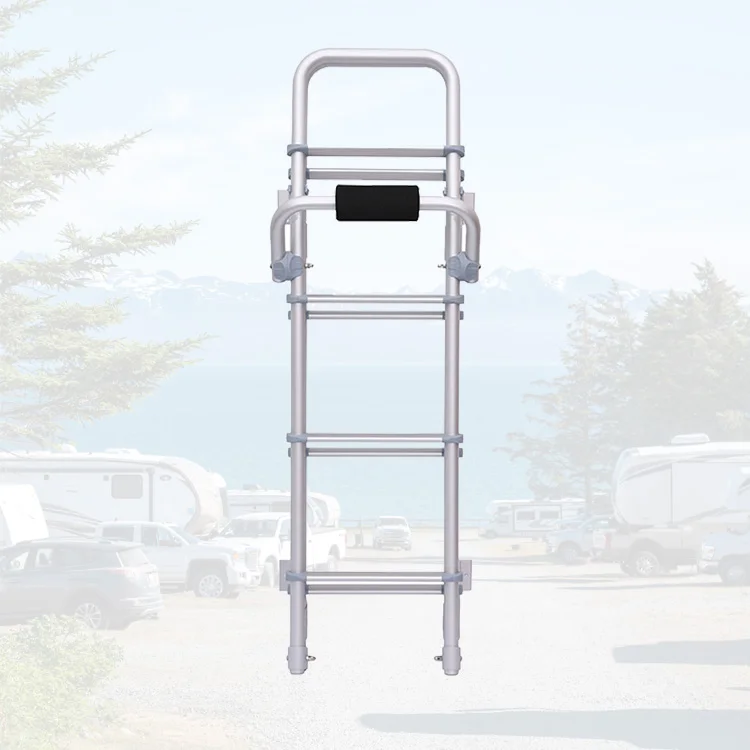 High Quality Aluminum Alloy Tube Material  RV Back Folding Ladder Folded Save Space Caravan Back Ladder&steps