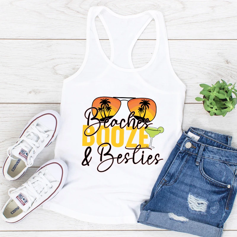 colored Vest beaches booze & besties Tank vintage Women Sleeveless Raceback summer Tops