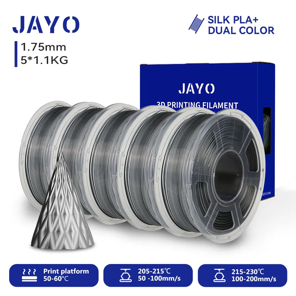 JAYO 5 Rollen 3D Zijde Pla Plus/ Dubbele Kleuren ZIJDE/Drievoudige Kleuren ZIJDE 3D Printer Filament 1.75mm Niet-toxisch als 3D-printmaterialen