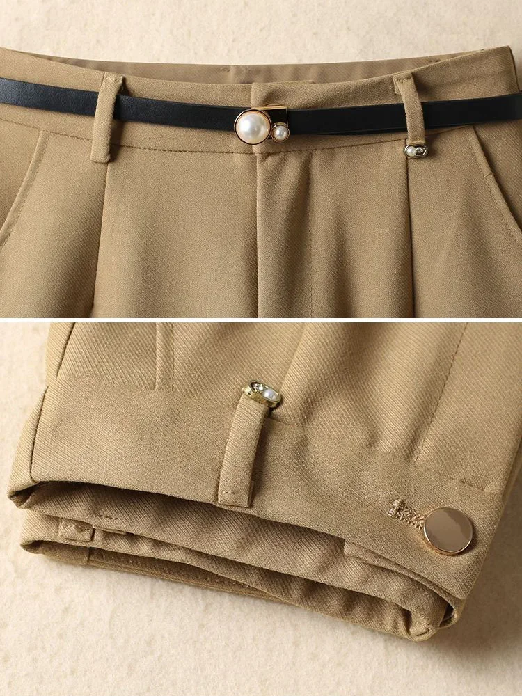 Female Formal Loose Suit Pants Women Office High Waist Wide Leg Pantalones Spring Fall Ol Solid Straight Calca Trousers J831