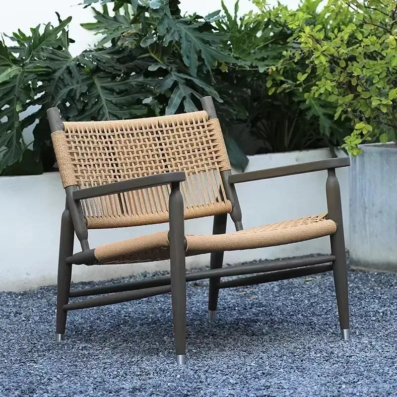 Teak Rattan Lounge Chair Waterproof Armchair for Hotel Resort