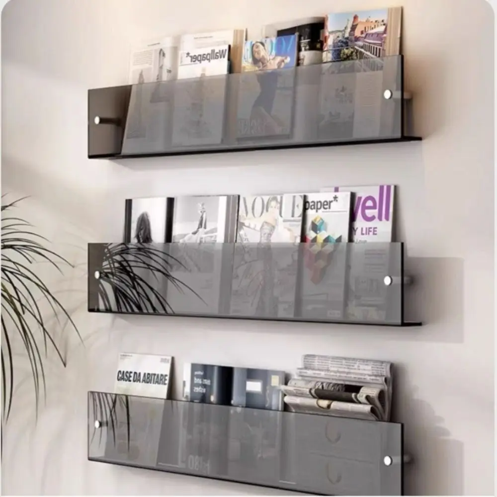 Acrylic Magazine Rack Wall Mount Literature Organizer Floating Bookshelves Italian Brochure Holder Pamphlet Stand Hang Display