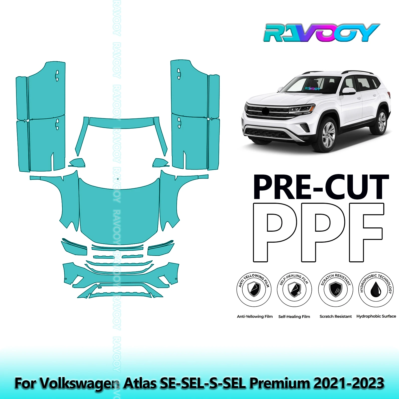 

Car Front Kit+Doors Clear Bra Precut PPF Paint Protection Film For Volkswagen Atlas SE-SEL-S-SEL Premium 2021-2023