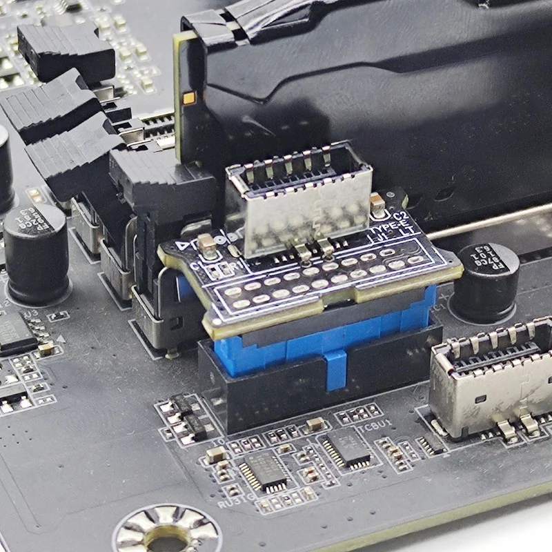 สำหรับเมนบอร์ดด้านหน้า USB3.0 19Pin ถึง3.1 TYPE-C อะแดปเตอร์ด้านหน้า TYPE-E อินเตอร์เฟส20ถึง19ขาอะแดปเตอร์การ์ดขยาย (2ชิ้น)