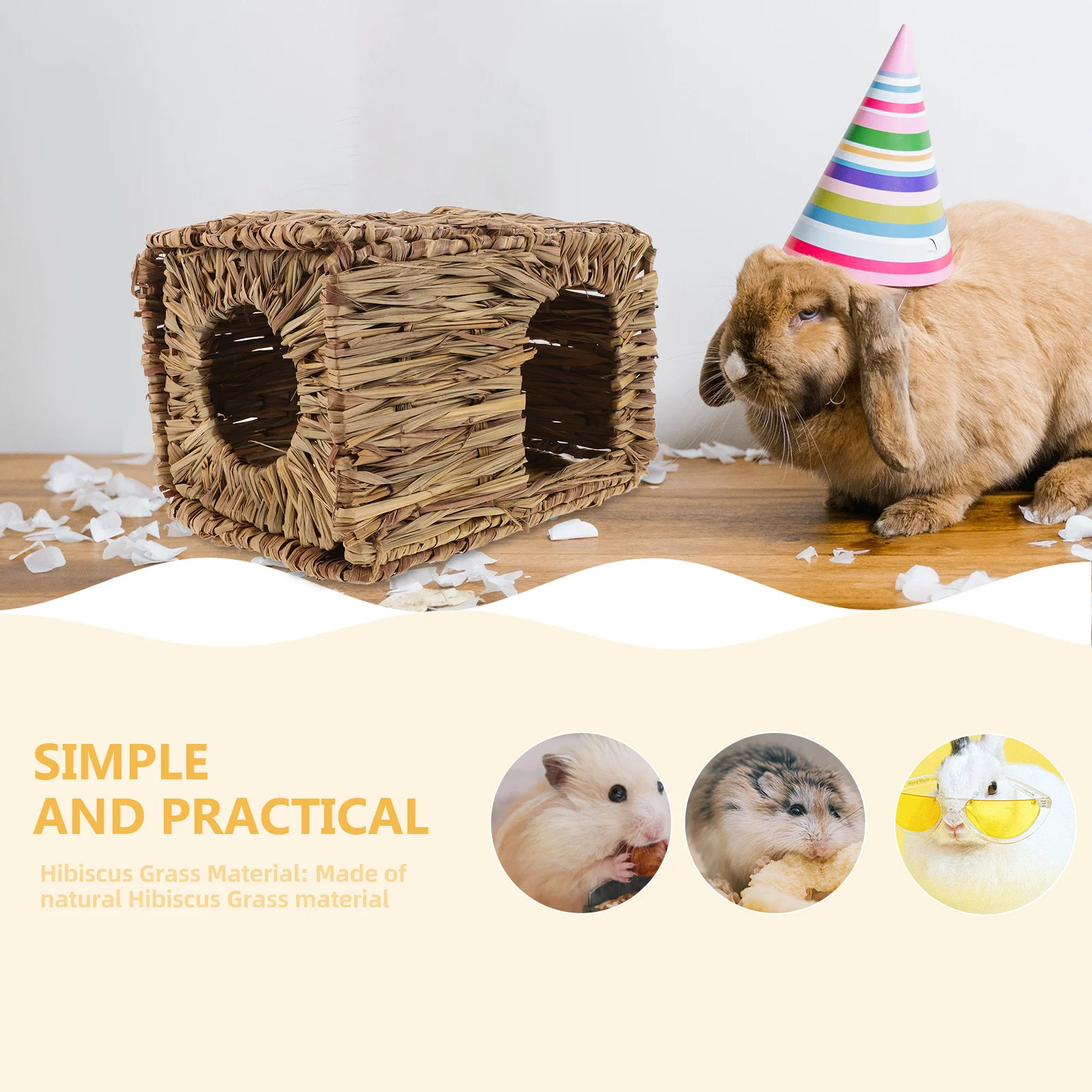 

Hand Woven Straw Rabbit Nest Comfortable Bed for Rabbits Hamsters Cats Pet House Cage Accessory Indoor Outdoor