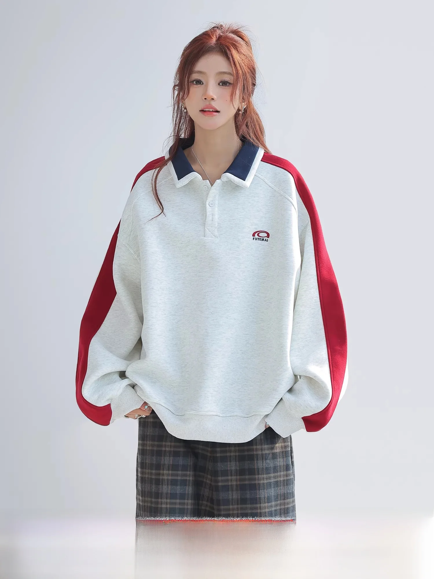 

Свободный свитер с воротником и вставками, женский, парный, удобный, из смесового хлопка и полиэстера, весенняя новинка