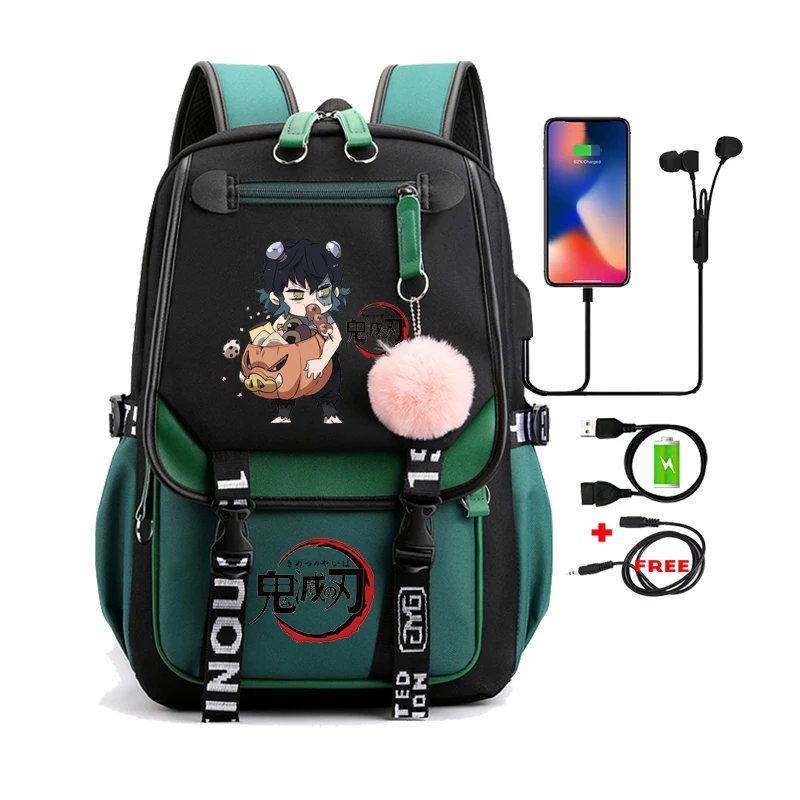 Anime Demon Slayer Cosplay Unisex Students School Bag Backpack Pink Cartoon Bookbag Laptop Travel Rucksack Outdoor Bag