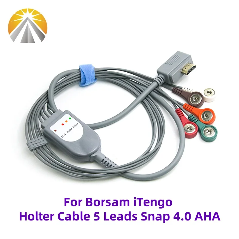 ECG Cable 5 Leads HDMI Plug Compatible for Borsam ITengo ECG Holter Recorder Cables With 5 Leadwires Snap 4.0 AHA