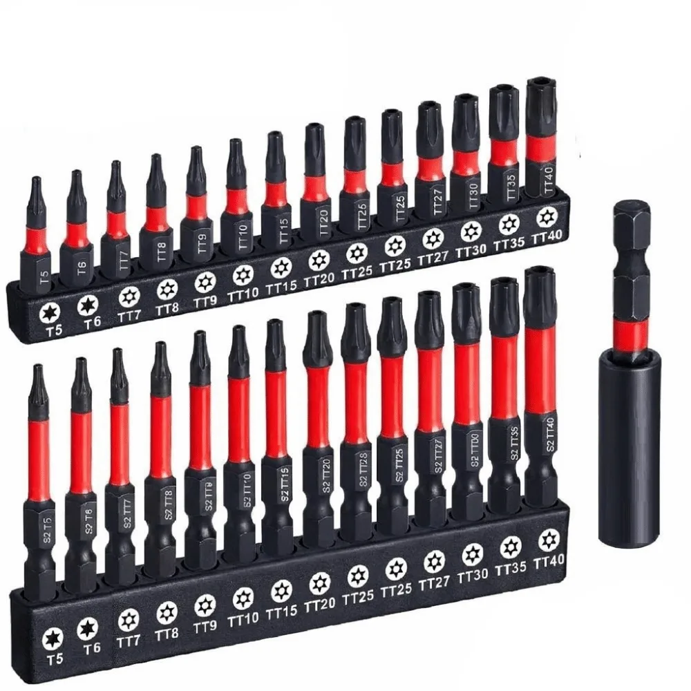 21/27/29 PCS Hex Head Shank Impact Torx Bit Set Magnetic S2 Steel Torx Screwdriver Set High Hardness Anti-Slip