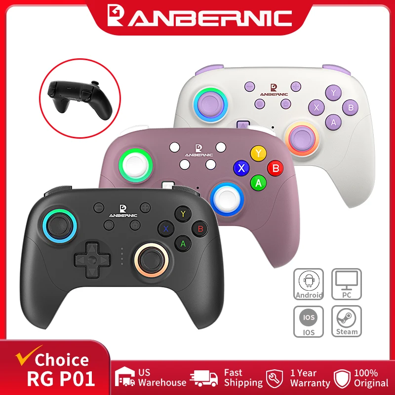 ANBERNIC RG P01 Retro Games Controller Wired Wireless Bluetooth RGB Hall Effect Joystick XBOX Gamepad for PC Android IOS Steam