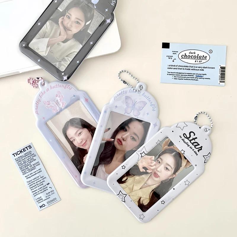 INS Butterfly photoward Holder 3 pollici Kpop Idol Photo Protector Case con portachiavi foto maniche studente Bus ID Bank Card Case