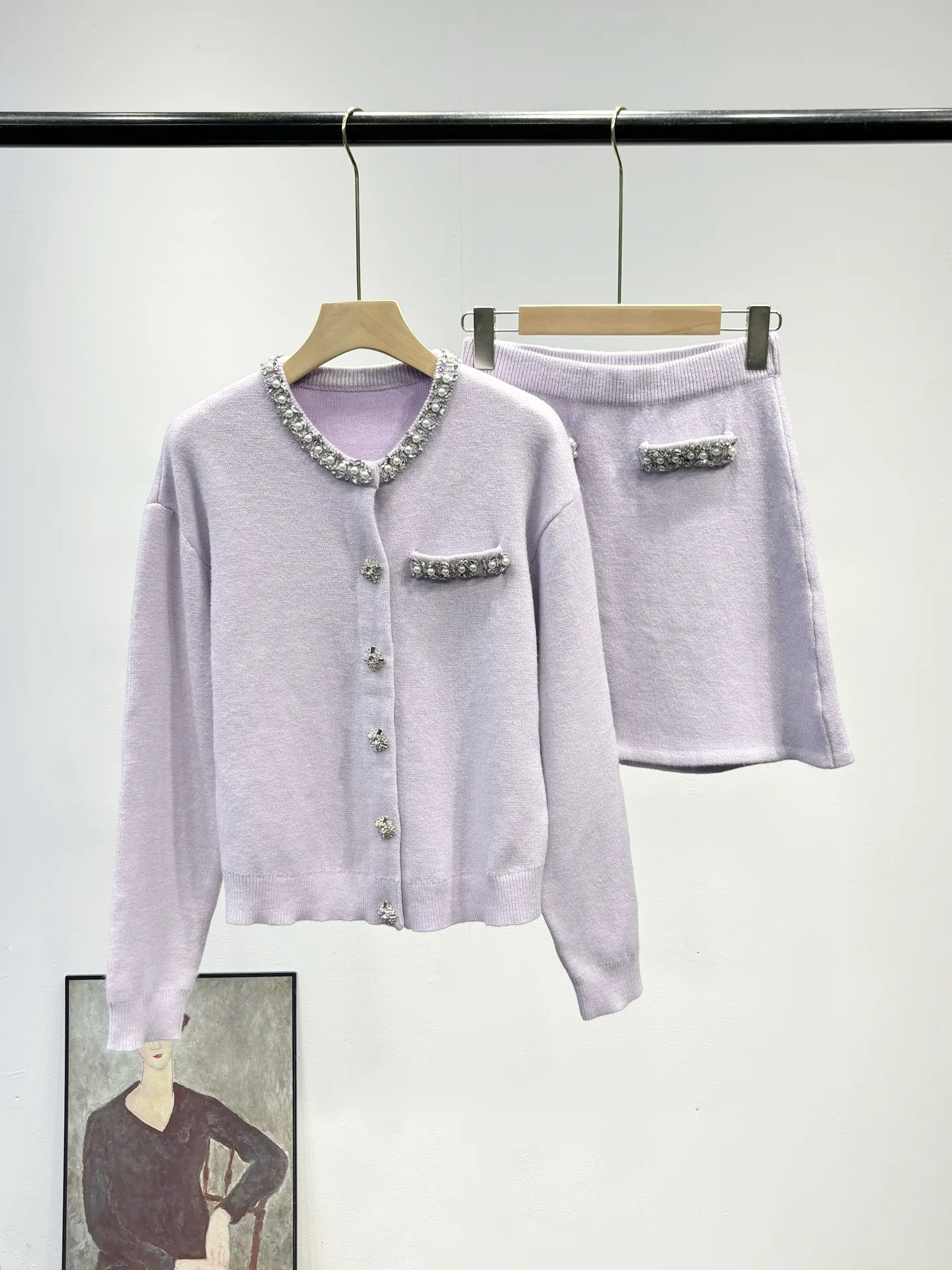 Women's 2025 Autumn and Winter New Fashion Elegant Purple Diamond Set
