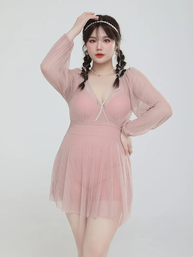 

Sweet Sle Lace Swimsuit for Plump Women Long Sve Thermal Spa Resort Casual Swimwear Polyester Nylon Spandex