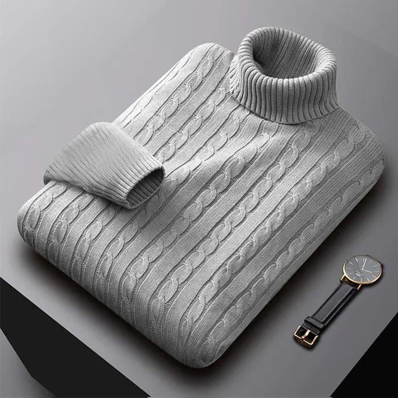 

2025 New Men's High Neck Sweater Solid Color Pullover Knitted Warm Casual Turtleneck Sweatwear Woolen Mens Winter Outdoor Tops