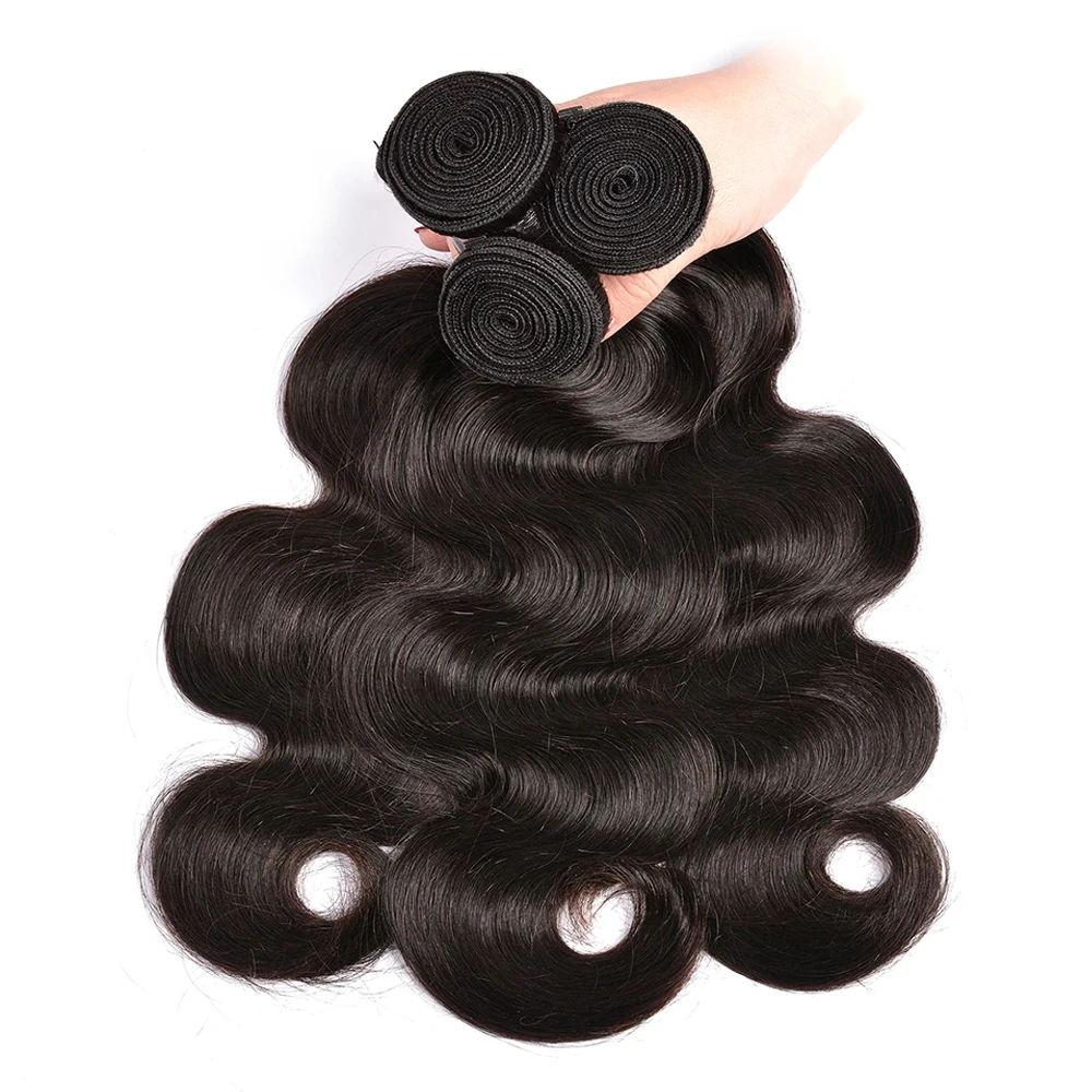 Megeen fasci di capelli umani dell'onda del corpo estensioni dei capelli del tessuto brasiliano 12A 3 pacchi affare 95-100g Ture To Length 1B capelli neri di Remy