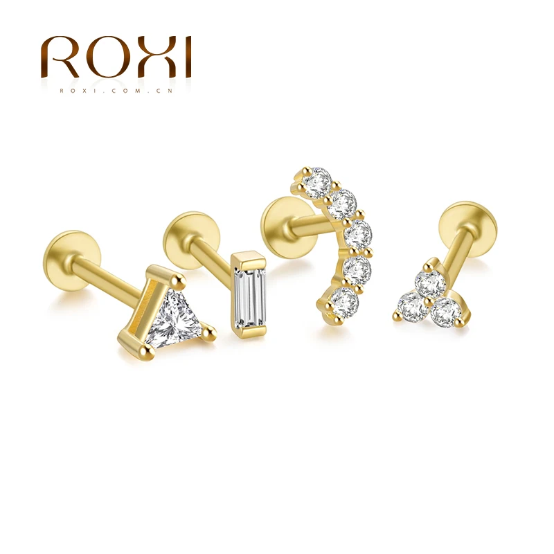 ROXI kreatywne gwintowane kolczyki Labret stadniny dla kobiet 925 srebro kolczyki do piercingu biżuteria Ins Pendientes Plata 925