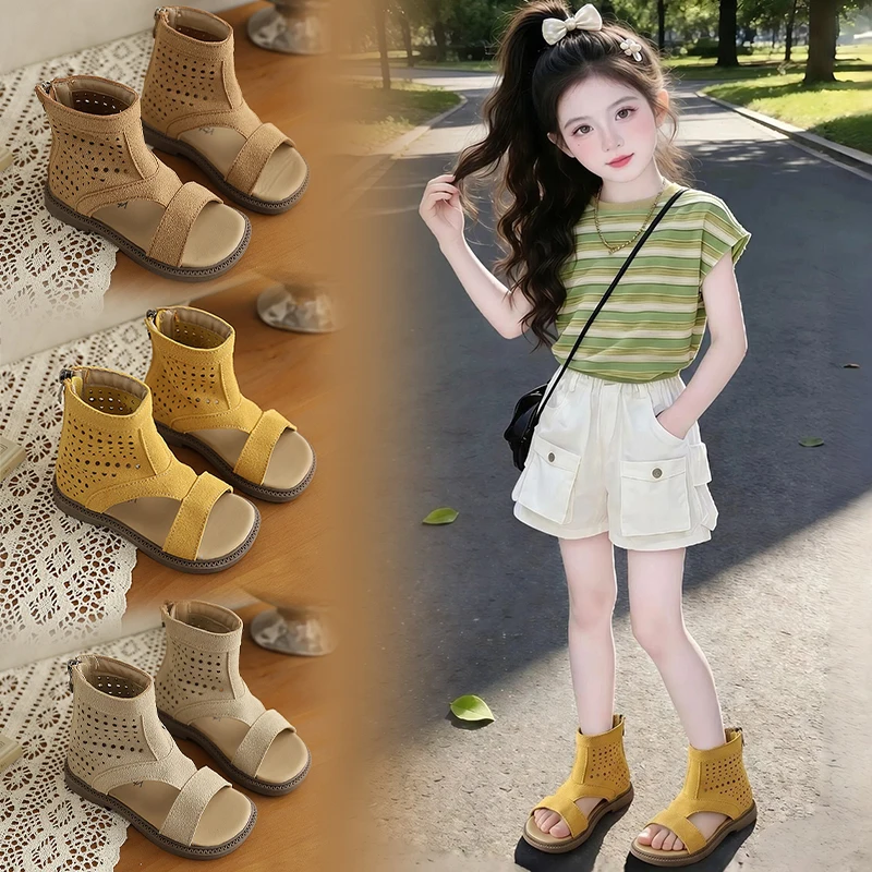 

Mumoresip Summer Retro Children Roman Sandals Outdoor Girls Hollow Out Sandals Open Toe Breathable Kids Beach Gladiator Sandals