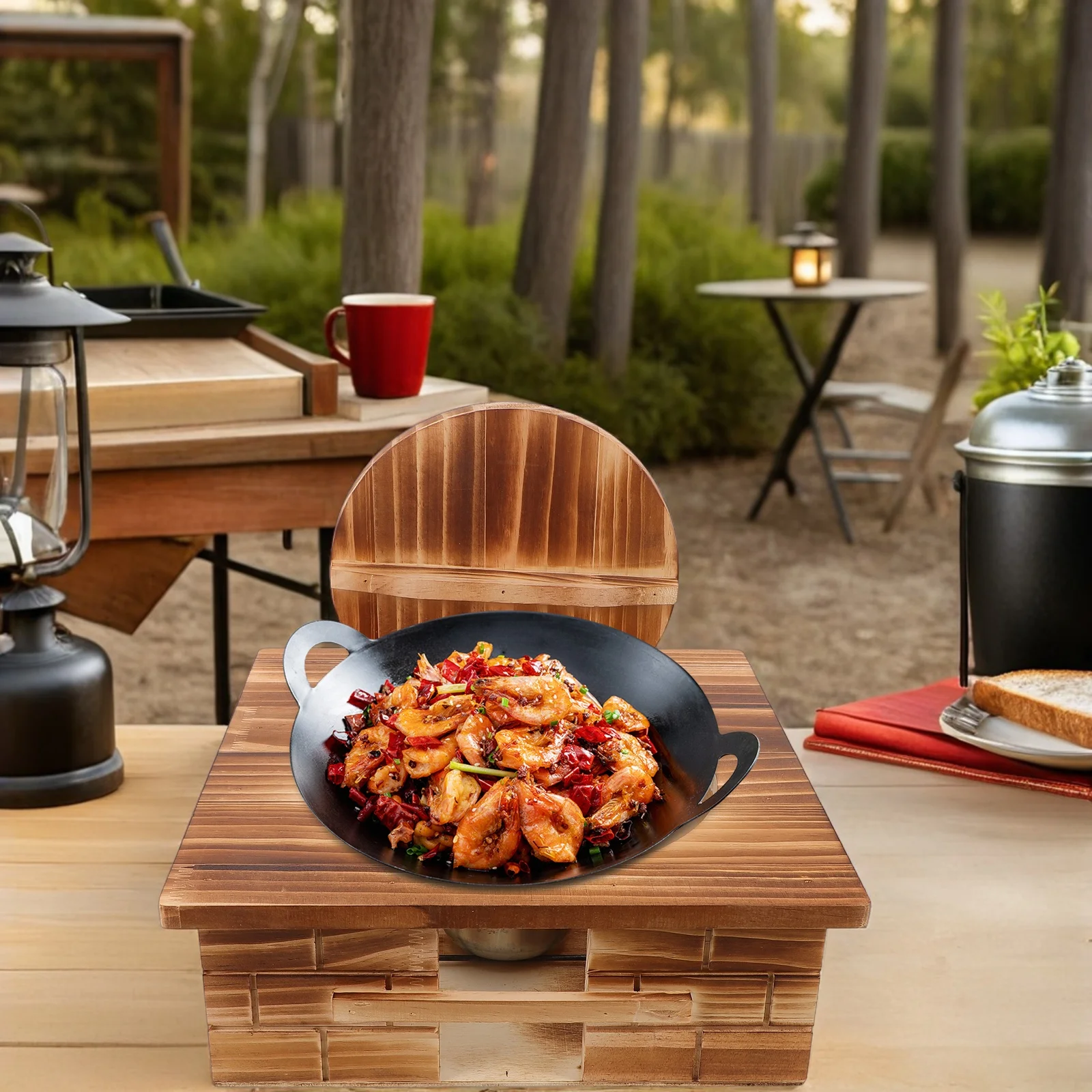 

Retro Stove Small Wok Holder for Kitchen Display Counter Wooden Cooking Shelf Hearth Specialty Rack Stand