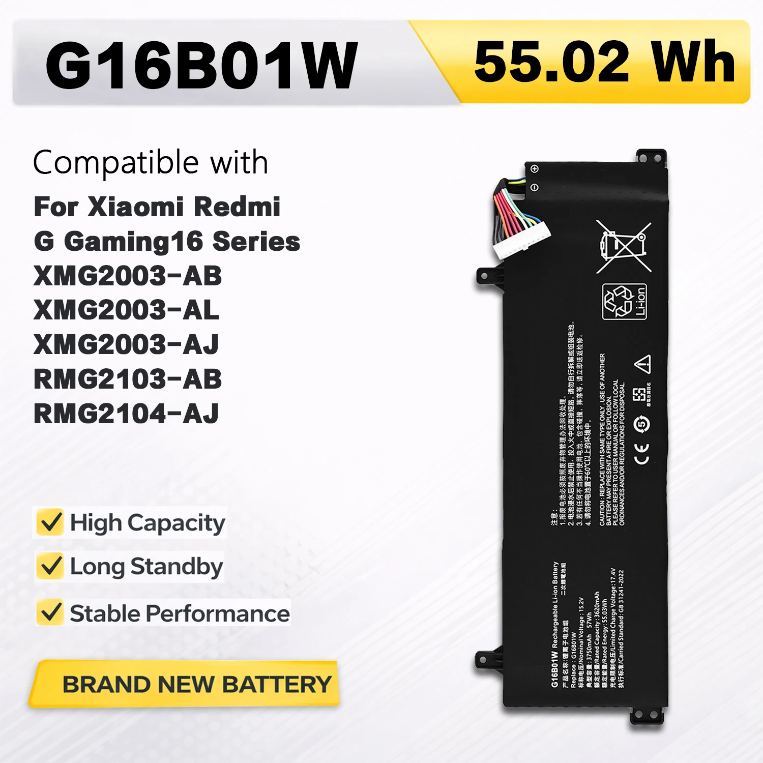 PowerHub G16B01W 15.2V 55.02Wh Laptop Battery For Xiaomi Redmi G16 2023 Gaming