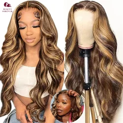 Peluca de cabello humano sin pegamento, postizo de encaje frontal brasileño, ombré, rubio miel, predesplumado