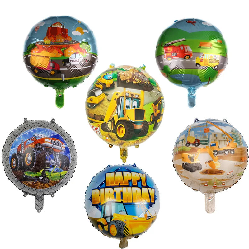 10pcs 18inch Cartoon car engineering vehicle Excavator aluminum foil balloon kids birthday gifts supplies party decoration