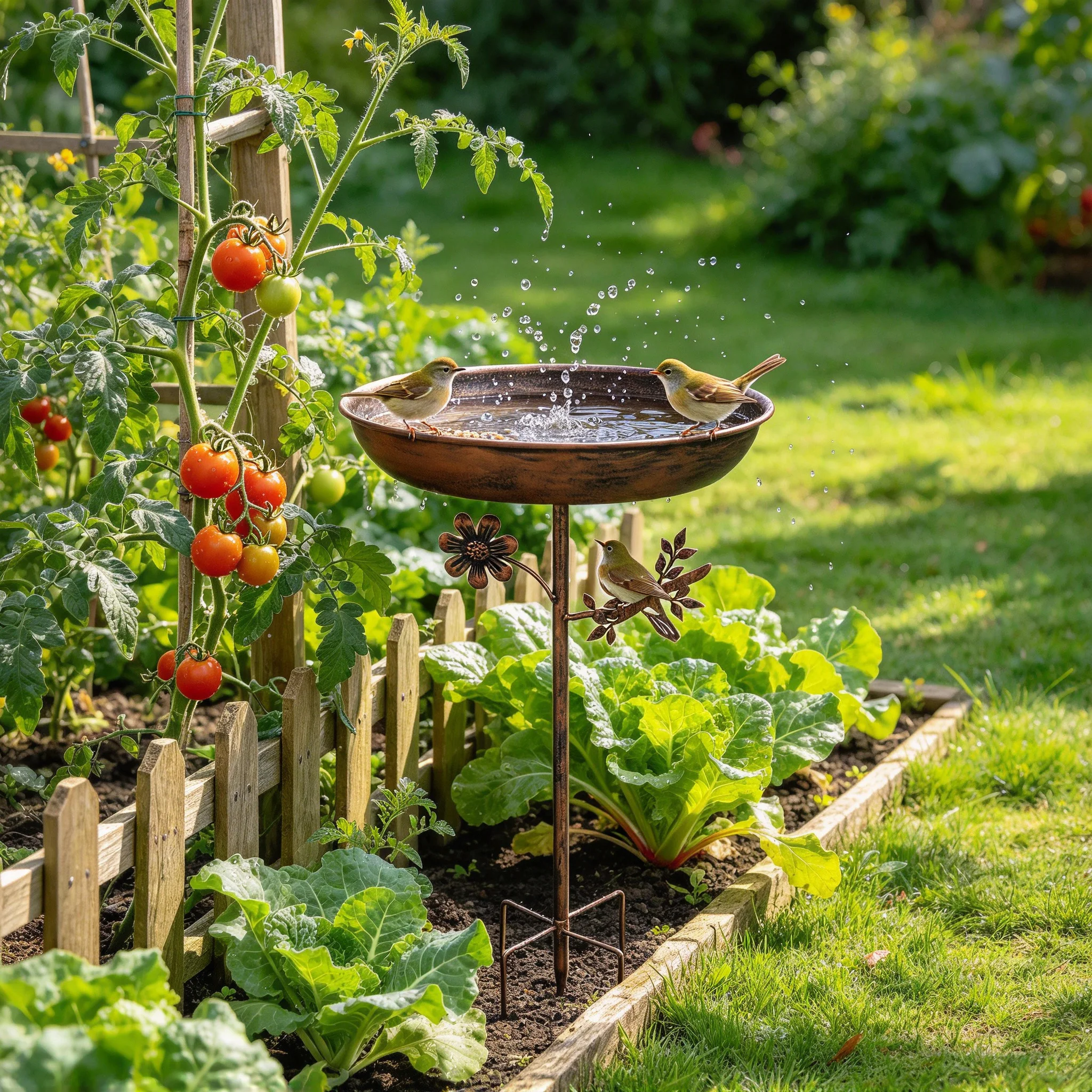 A Vintage Copper-Colored Five-Legged Decorative Bird Waterer for Drinking and Feeding, Suitable for Butterflies, Bees, Etc. Outd