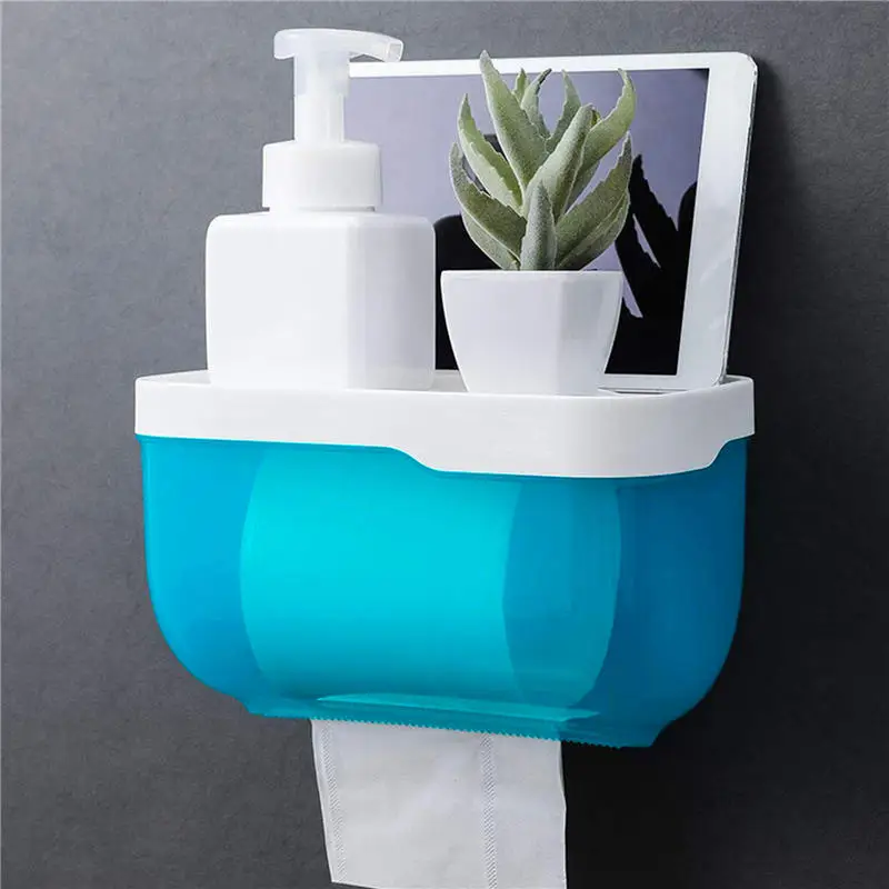 Waterproof Wall Mount Toilet Paper Holder Shelf Toilet Roll Paper Tube Storage Rack Storage Box Tray Rack Bathroom Supplies