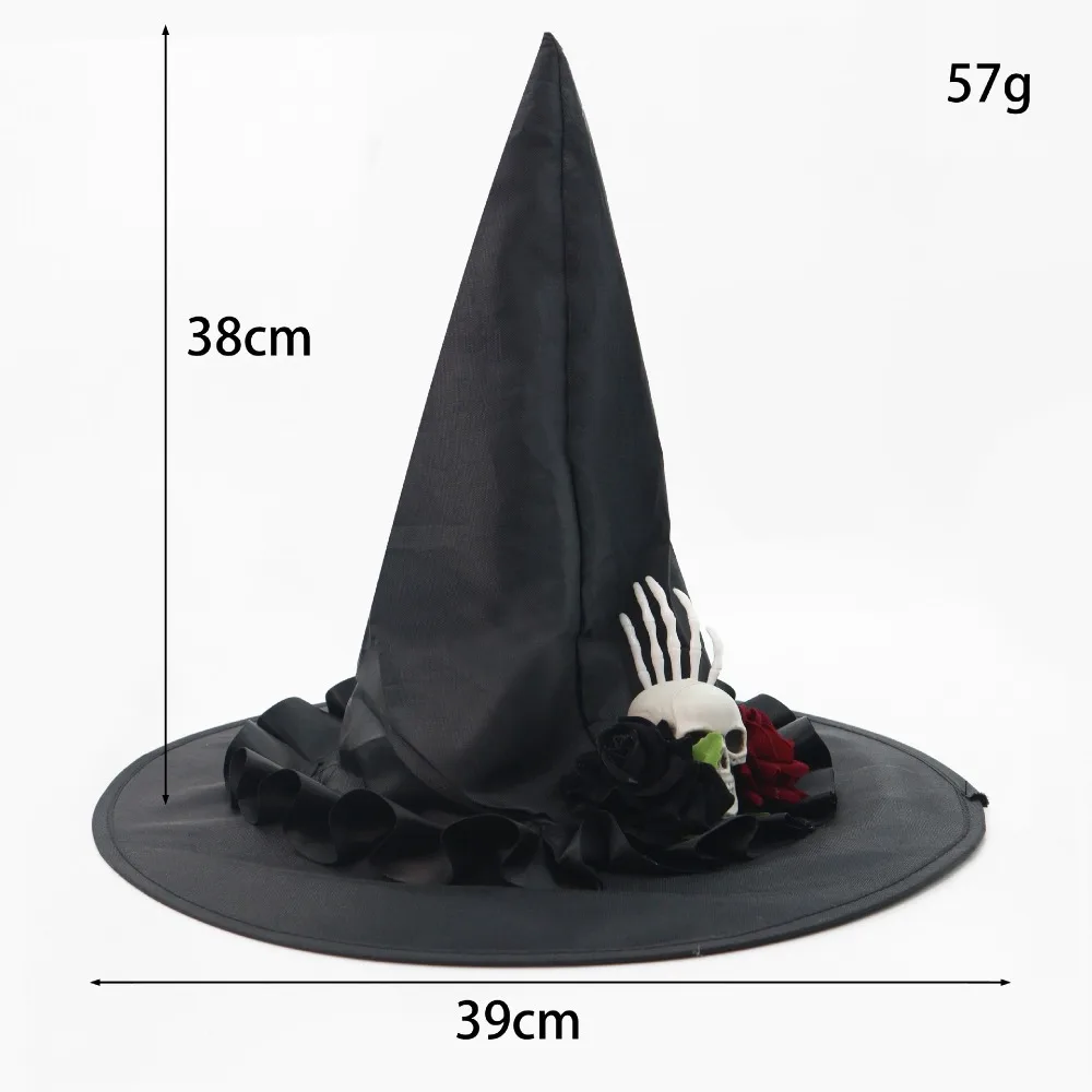 

Foldable Skeleton Hand Skull Wizard Cap Flower Oxford Halloween Witch Hats Decoration Black Witch Hat Accessories