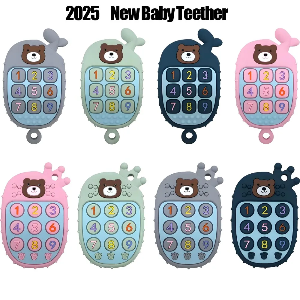 

New Baby Teether Cell Phone Shape Silicone Teether Teething Toys Children's Sensory Puzzle Toys Baby Gift Set