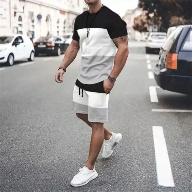 Summer Men's T Shirts+Shorts 2PCS Outfits Casual Beach Shorts Sets 3D Print Street Male Clothes Oversized O-Neck Tracksuit Suits