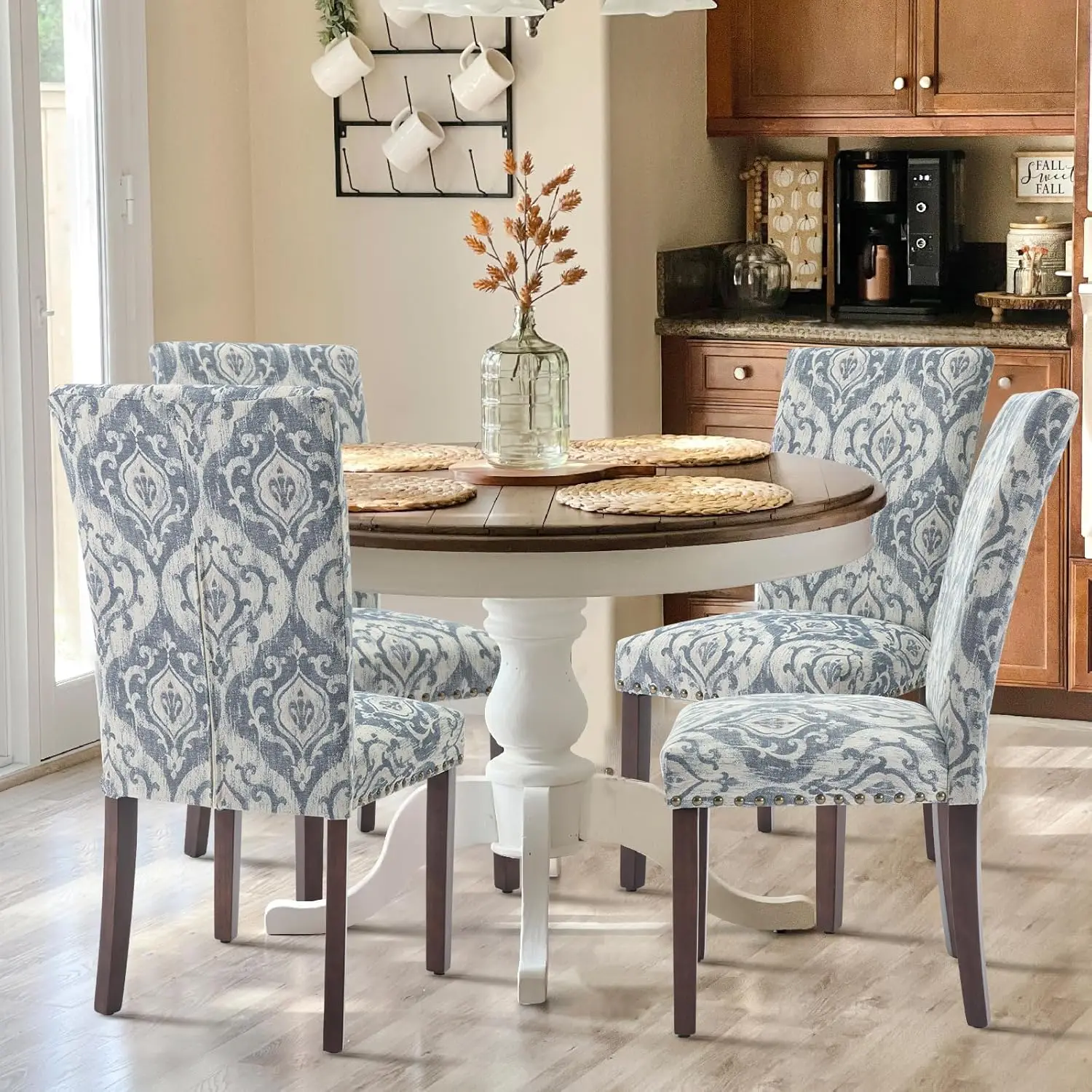 Colamy Upholstered Parsons Dining Chairs Set Of 2, Fabric Dining Room Kitchen Side Chair With Nailhead Trim And Wood Legs -