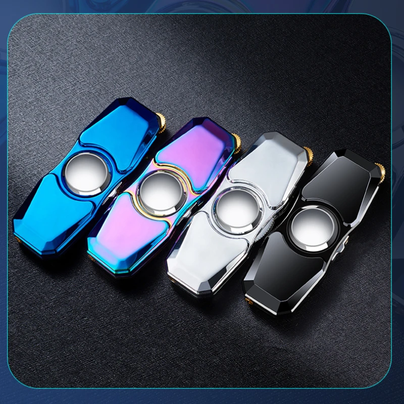 Fingertip Gyro Inflatable Lighter Jet Blue Flame Lighter Windproof Grinding Wheel Ignition Double Switch Lighter For Men\'s Gifts