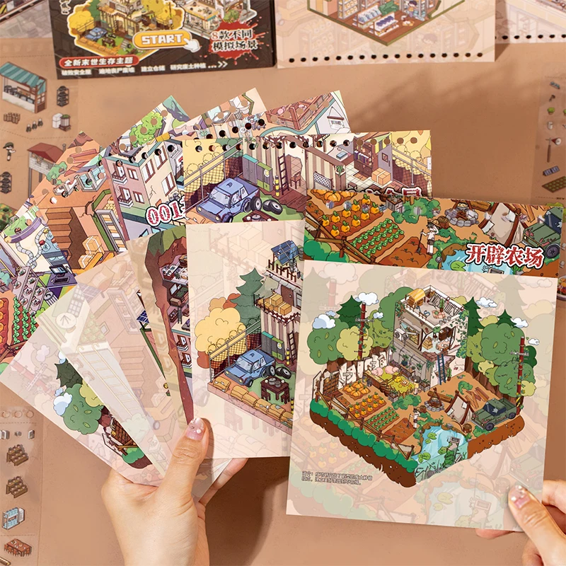 Mr.Paper 16 Sheets/Book Survival Road Series Miniature Scene Sticker Book, 3D Stackable Quiet Book for DIY Craft & Scrapbooking