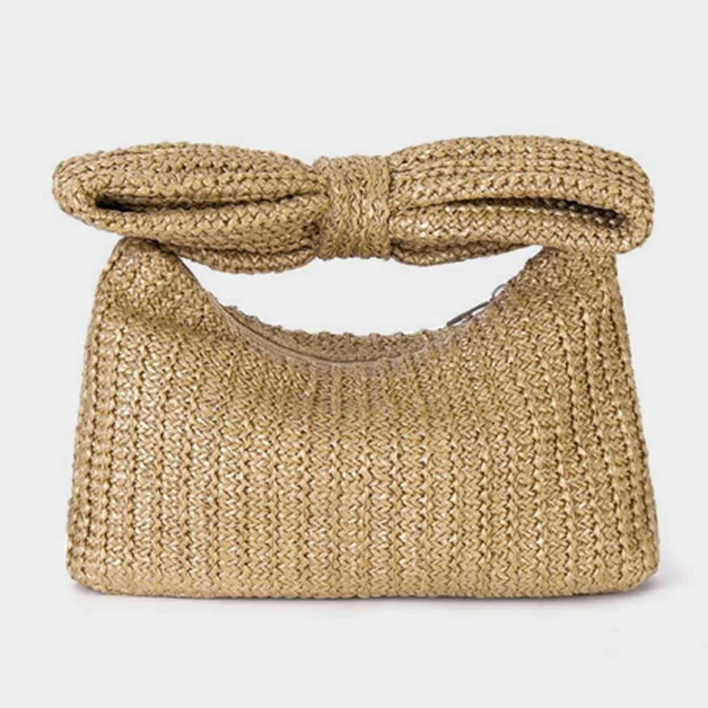 Summer Straw Woven Clutch Bag Women Bow Purse 2024 Luxury Design Ladies Evening Handbag Party Banquet Bags Vacation Beach Tote