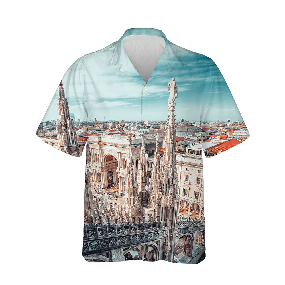 Jumeast Summer New 3D Men's Short Sleeve Shirts Supernatural Gothic Architecture Hawaiian High Quality Shirts Fashion Clothing