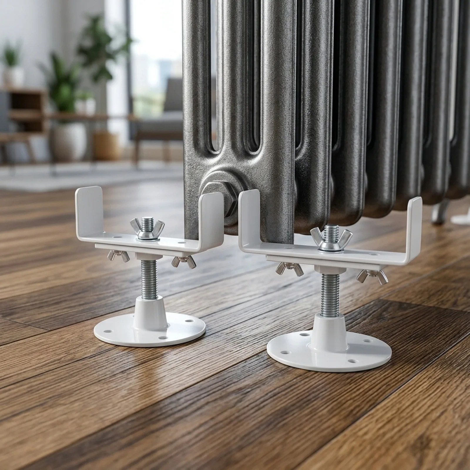 2pcs Aluminum Radiator Floor Bracket 11-36cm Multi-size Adjustable Radiator Feet Height Bracket With White L-shaped Pallets