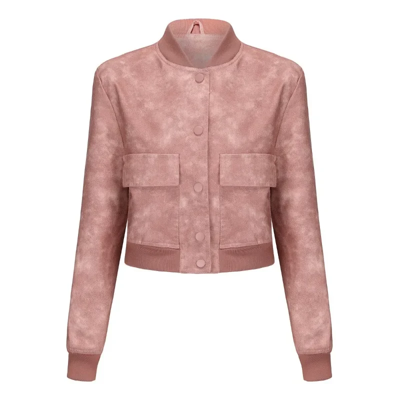 Women's Clothing Ribbed Shrink Leather Jacket ZXRYXGS 2024 Superior Soft Pu Leater Loose Cardigan Jacket Casual Fashionable Coat