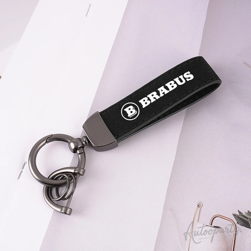 Chaveiro de Couro e Camurça com Fivela em Ferradura para Carros Esportivos Brabus Smart W204 W205 GLC G63 G65 W463 G500 G350 CLA W464