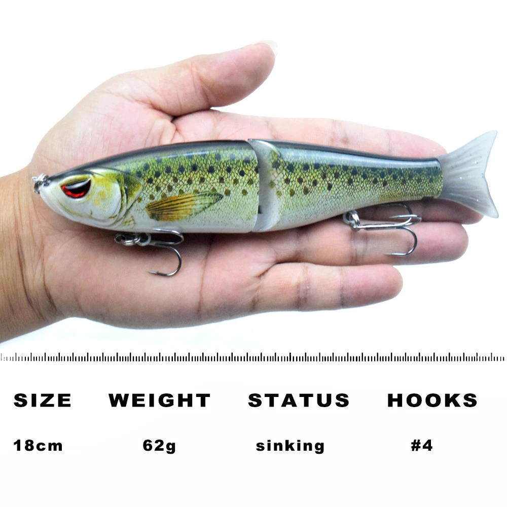 AYWFISH Hard Jointed Body Soft Tail 3D Angry Eyes Shad Baits Plastic Lure 2 Segmented Swimbait Glide Baits For Bass Fishing