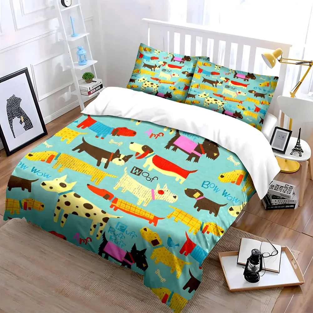 Colorful Dog Pattern Decoration Set Multiple sizes kid's and adults' bedroom Exquisite 3PC bedding set, gift