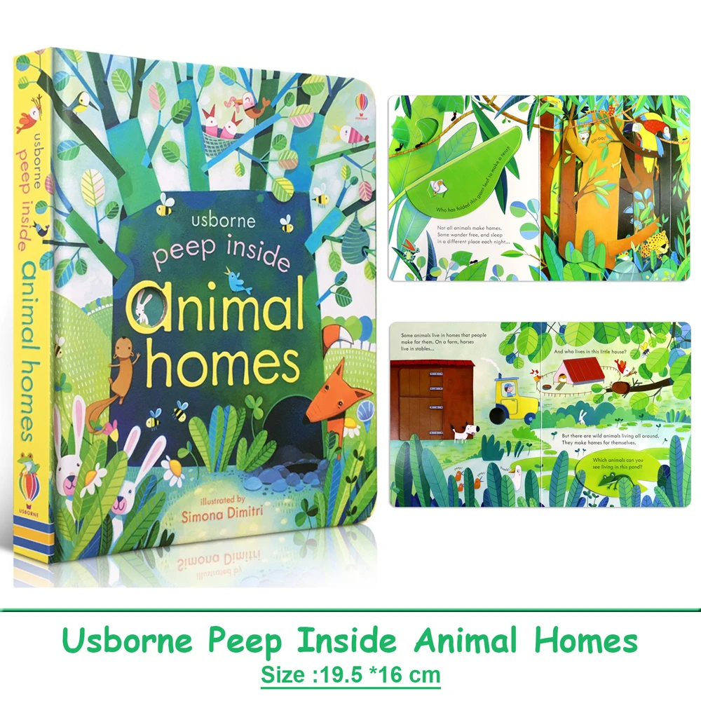 Usborne Peep Inside Animal Homes 3D Flap Board Books for Kids Children Montessori Educational English Picture Books