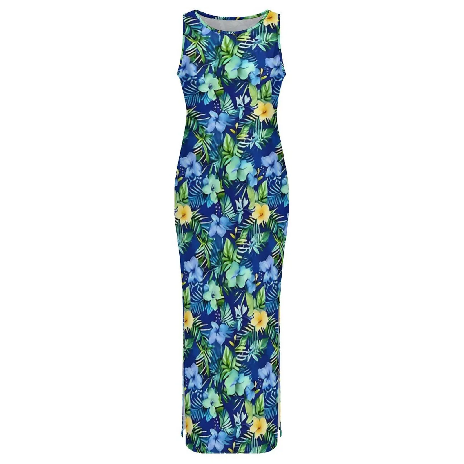 Frauen Tropische Blume Kleid Vintage Floral Street Wear, Figurbetontes Kleid Sommer Ärmellose Maxi Kleider Grafik Übergroßen Vestidos