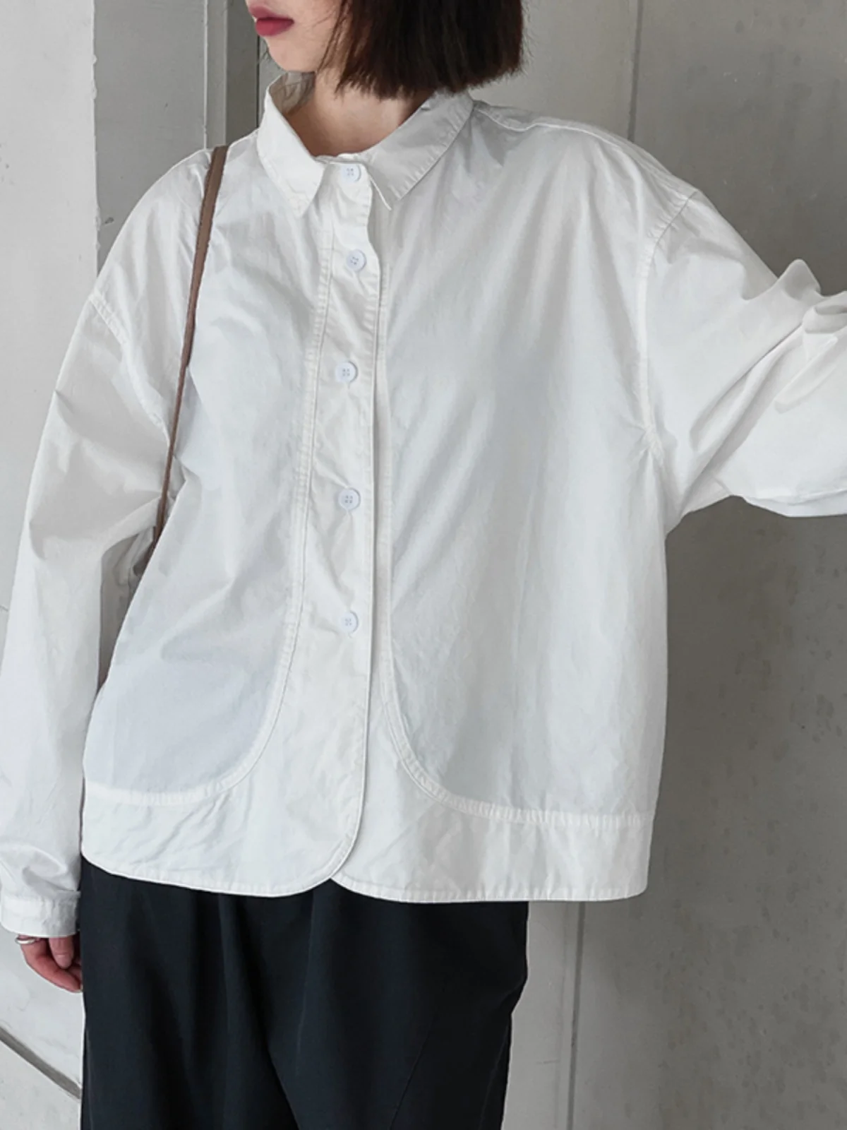 

Женская премиальная одежда Phil Dan Long Sve из чистого хлопка, свободного кроя, с маленьким воротником, на пуговицах, с закругленными углами, модная