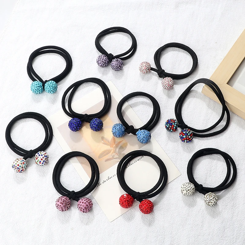 Multicolor Rhinestone Ball Hair Bands Korean two-in-one Elastic Rubber Band Ponytail Holder Hair Ties Women Kid Hair Accessories