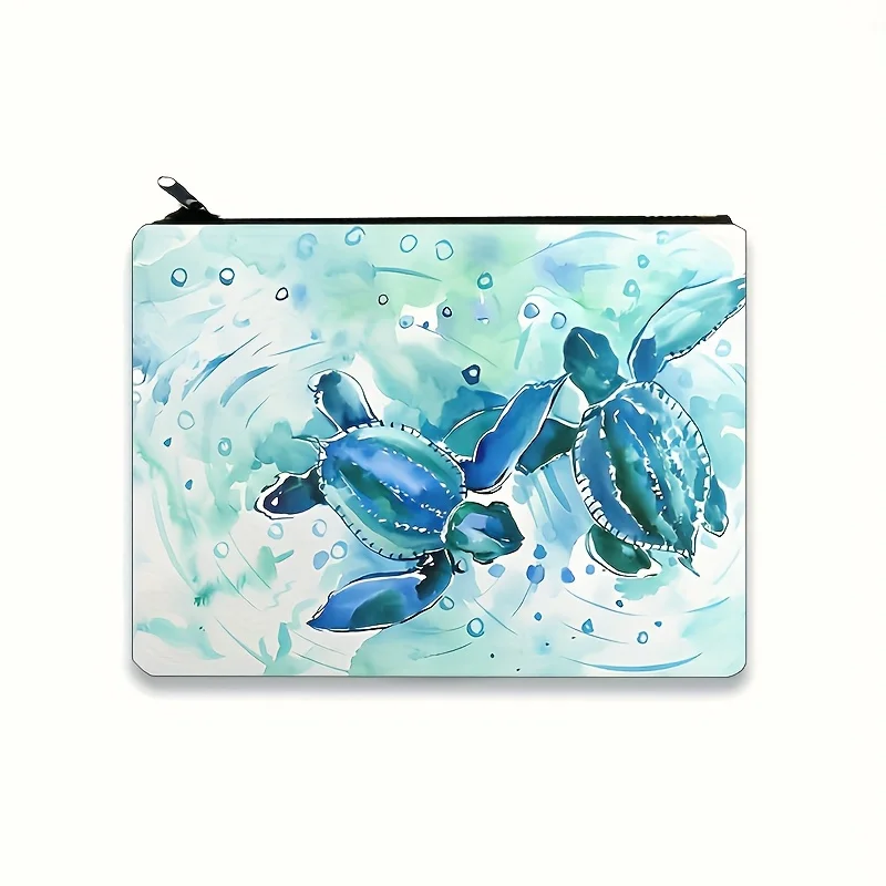 

Ocean Turtle Print Travel Makeup Bag Polyester Cosmetic Organizer with Zipper Closure Portable Pouch for Women S Essentials