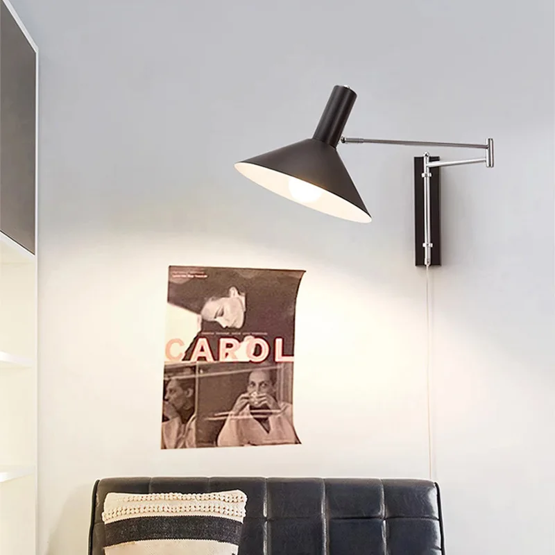 Moden White/red/black Wrought Iron Wall Lamps Long Pole Rocker Arm Light Minimalist Living Room Bedroom Restaurant Study Sconces