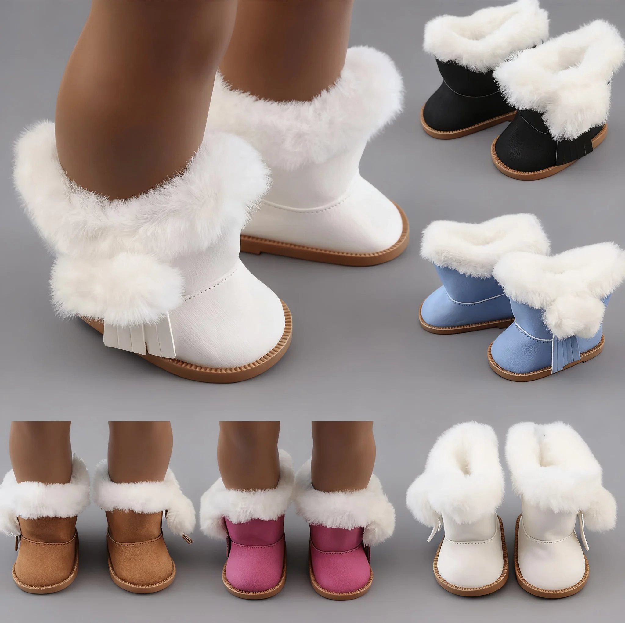 

Hot Sale 7CM Doll Snow Boots Plush Doll Shoes For 18 inch American&43cm Baby New Born,Generation, Life Girl Doll 1/3 BJD Dolls