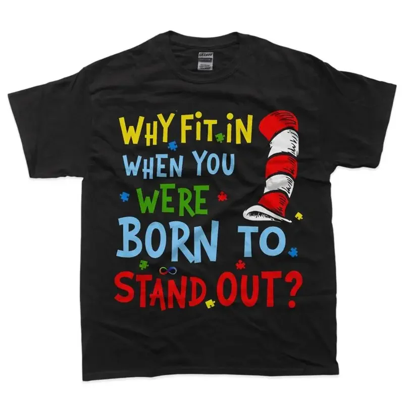 Why Fit In Doctor Teacher Cat Hat Cool Awareness Autism T Shirt