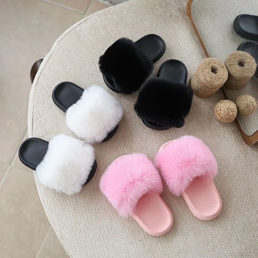 Plush House  Kids Slippers Soft Sole Non-slip Children's Slipper Winter Warm Boy Flip-Flops Indoor Home Fluffy Girls' Shoes view 2